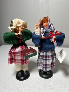 Holiday Inspirations Plaid Caroler Figurines - Blue & Green New
